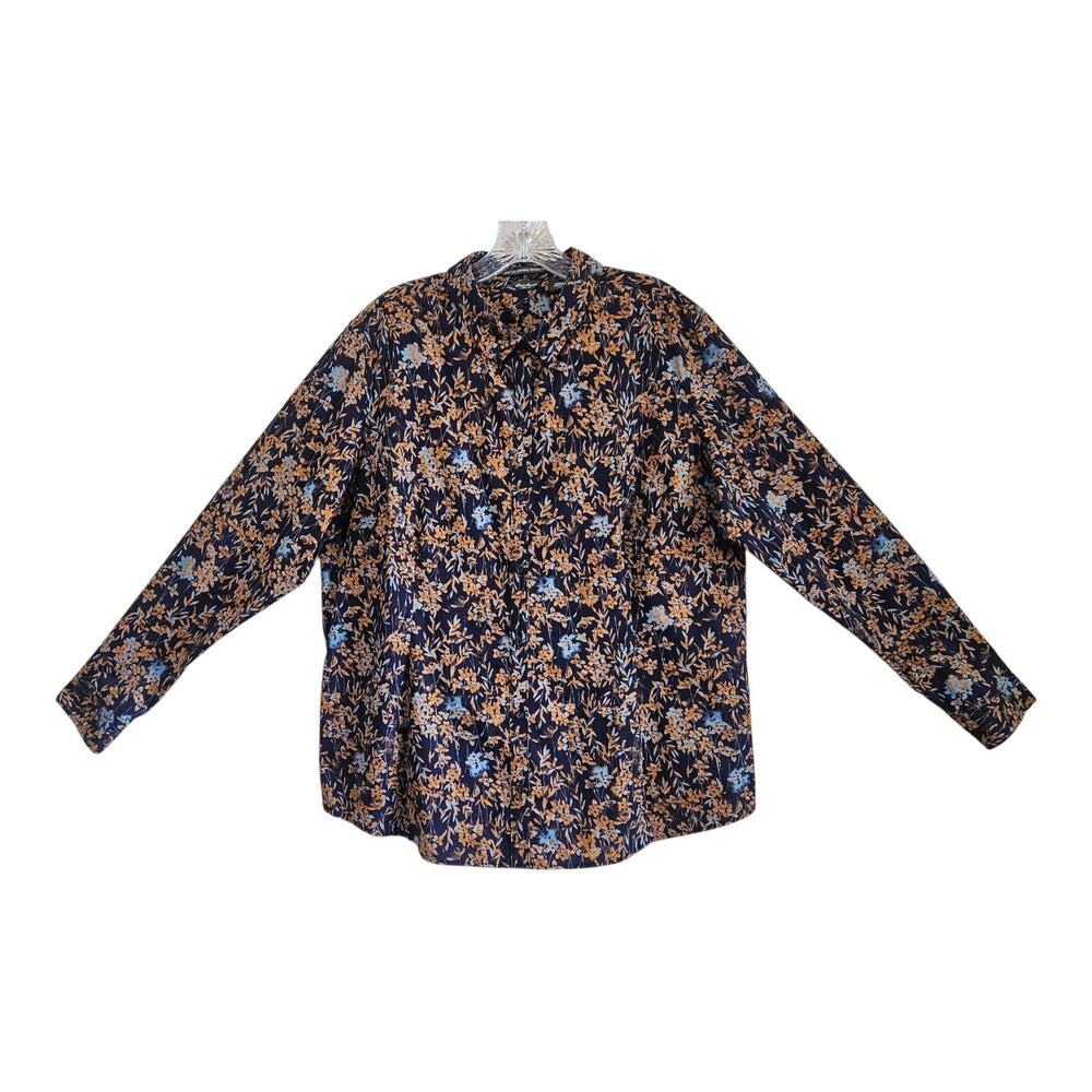 EDDIE BAUER Women's Plus XXL 2X Shirt Floral Button Up Wrinkle Resistant 48"